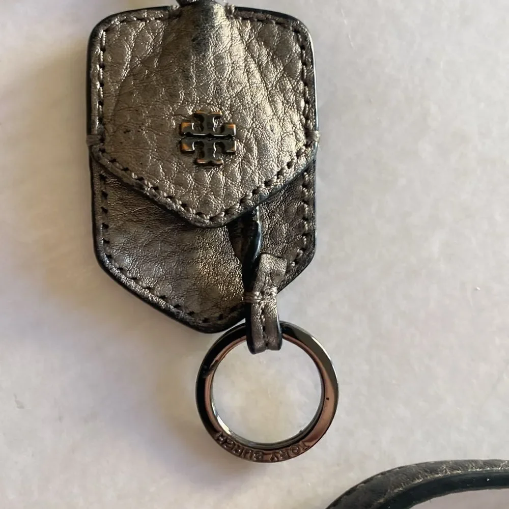 TORY BURCH Double Zipper Metallic Pebbled Leather Shoulder Bag